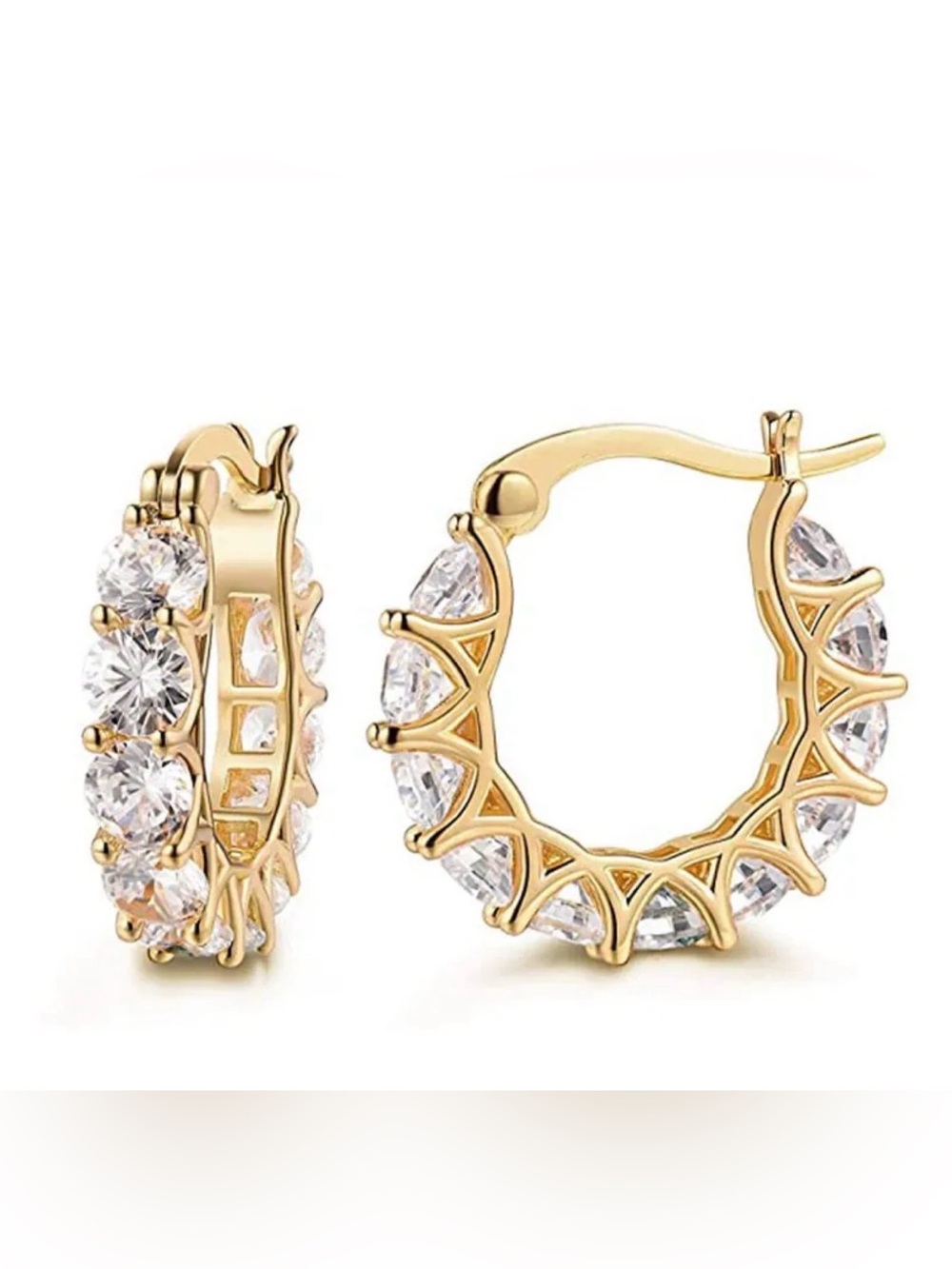 Gold Tone Clear CZ Cubic Zirconia Hoop Earrings